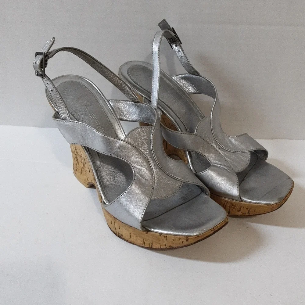 Y2k Viga Spia platform sandals leather upper size 6.5M women silver metallic